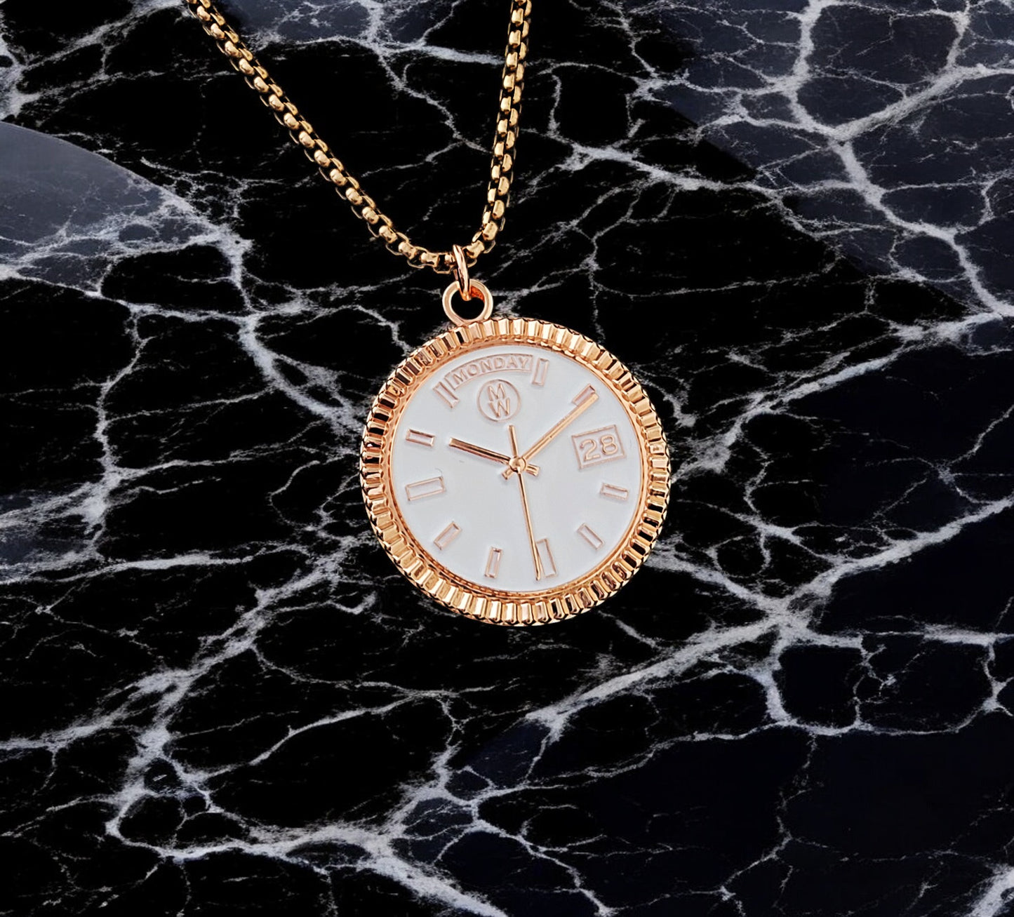 New Collection! Watchmedals PRESIDENTIAL Series Medal Necklace - Rose Gold & White