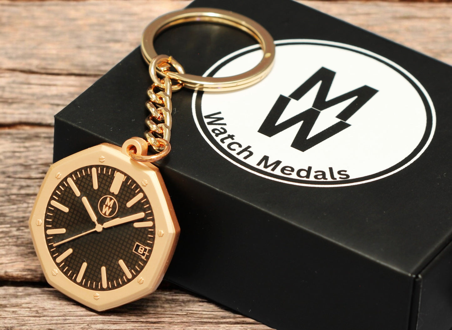 Watchmedals Official "ROSEROYALBLACK" Men's Luxury Watch Design Keychain New In Original Box