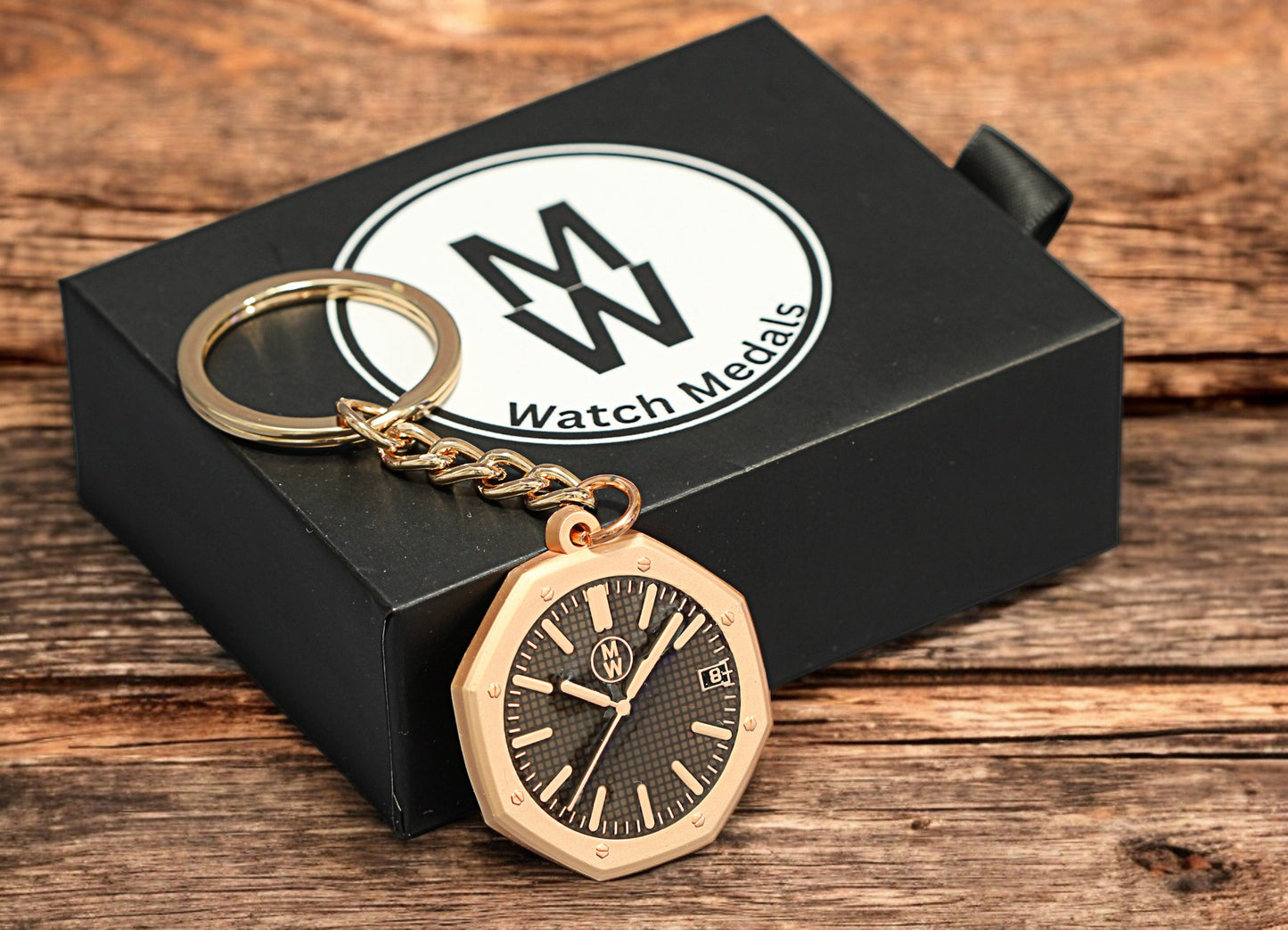 Watchmedals Official "ROSEROYALBLACK" Men's Luxury Watch Design Keychain New In Original Box