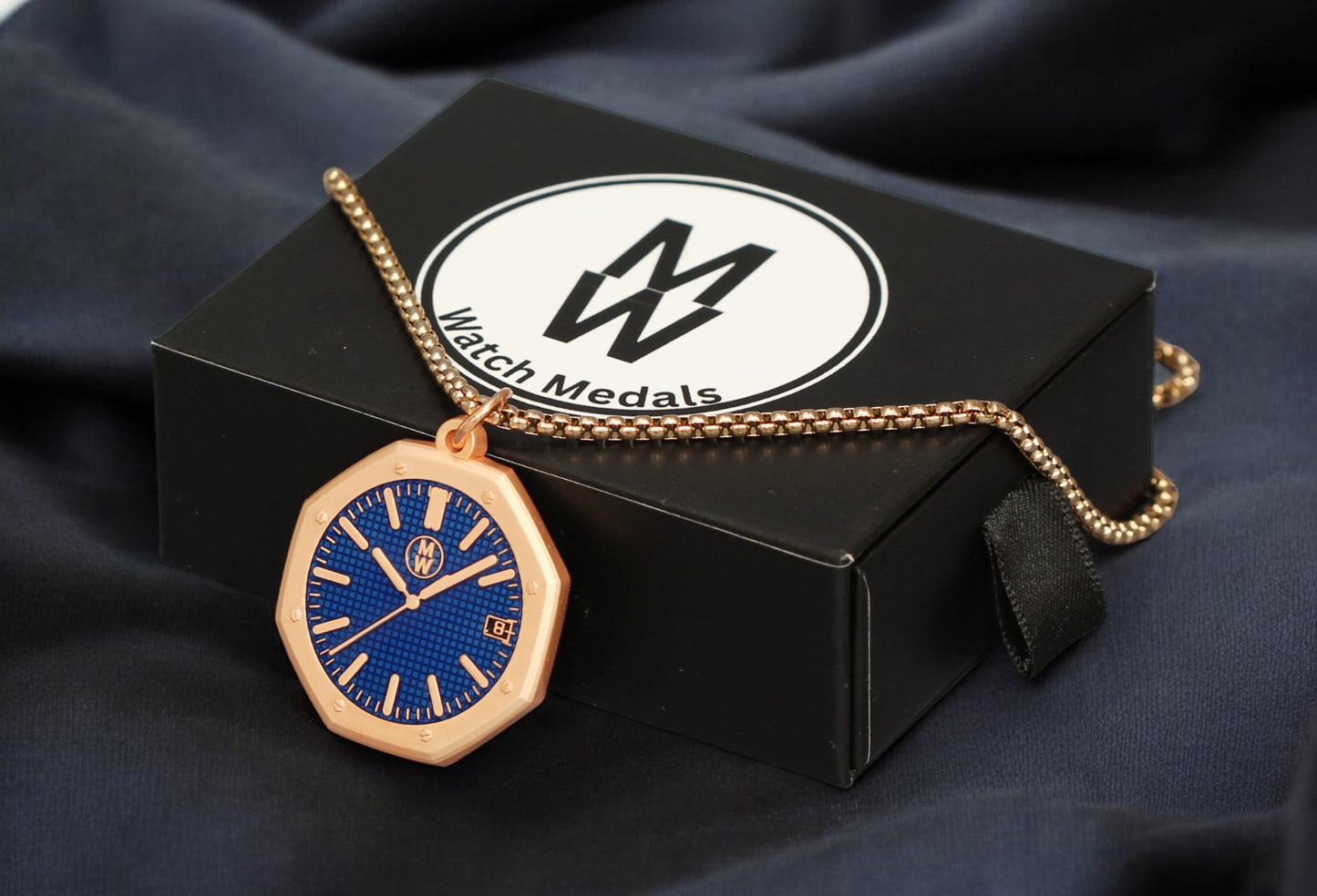 New Watch Design Necklace Pendant ROYALROSEBLUE In Original Watchmedals Box