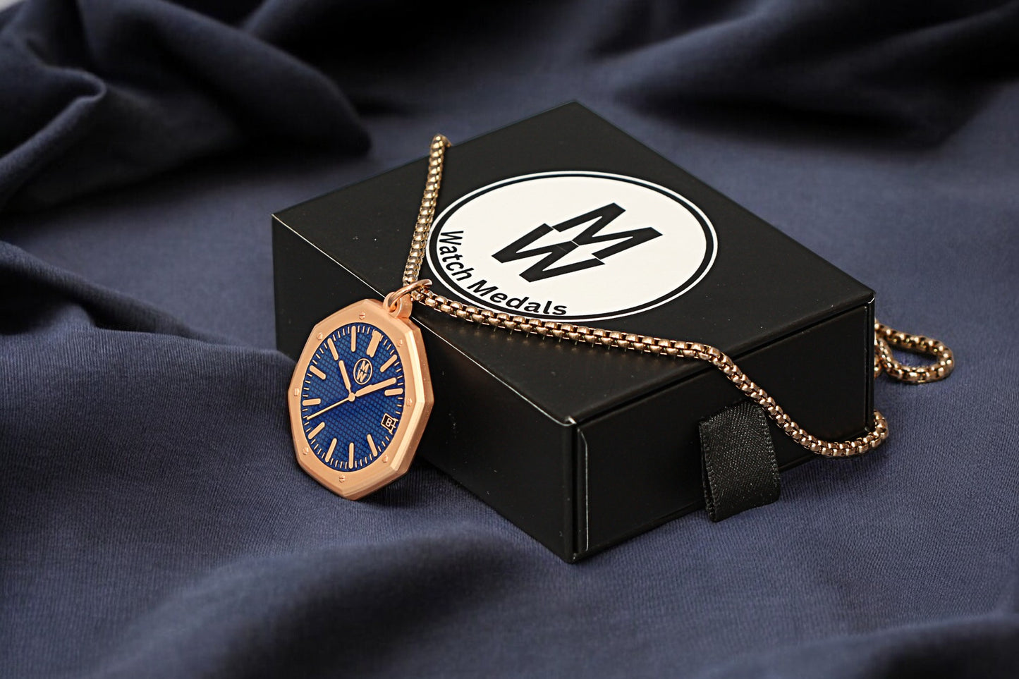 New Watch Design Necklace Pendant ROYALROSEBLUE In Original Watchmedals Box