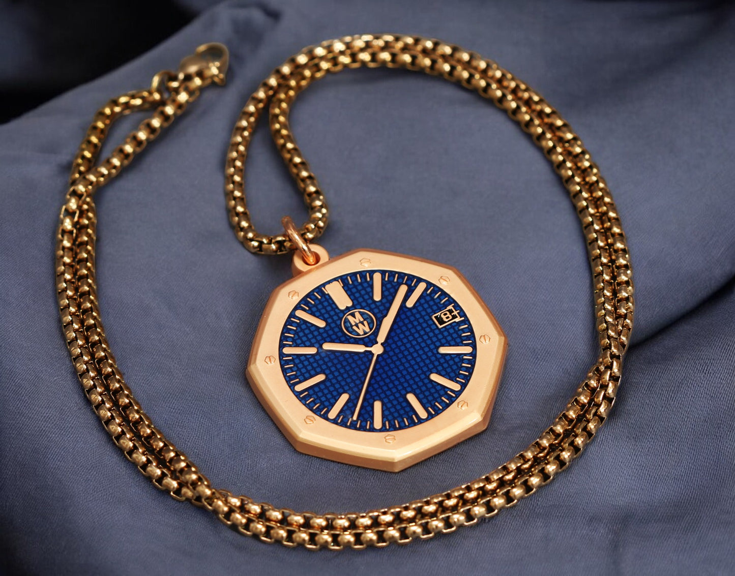 New Watch Design Necklace Pendant ROYALROSEBLUE In Original Watchmedals Box