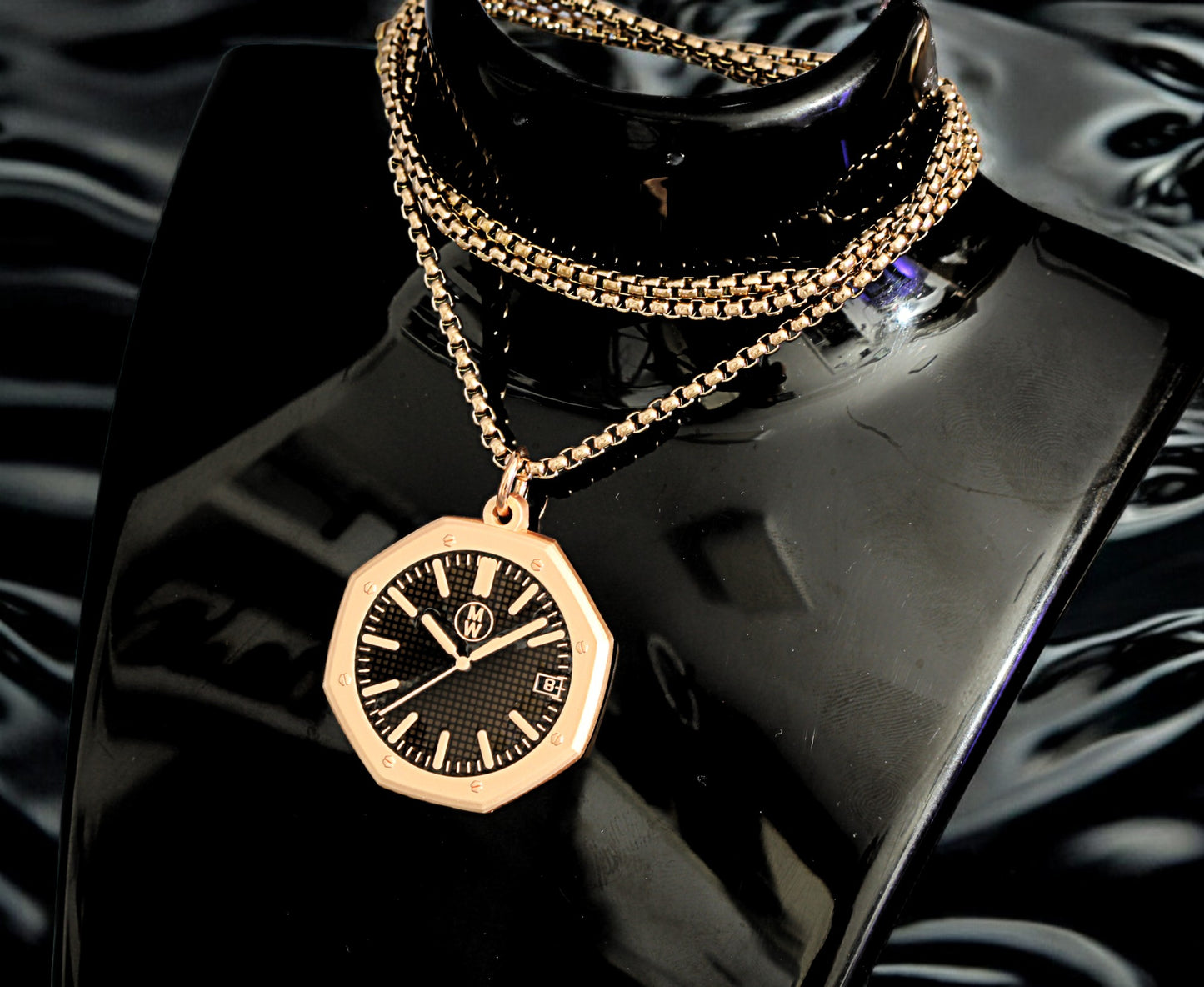 New Watch Design Necklace Pendant ROYALROSEBLACK In Original Watchmedals Box