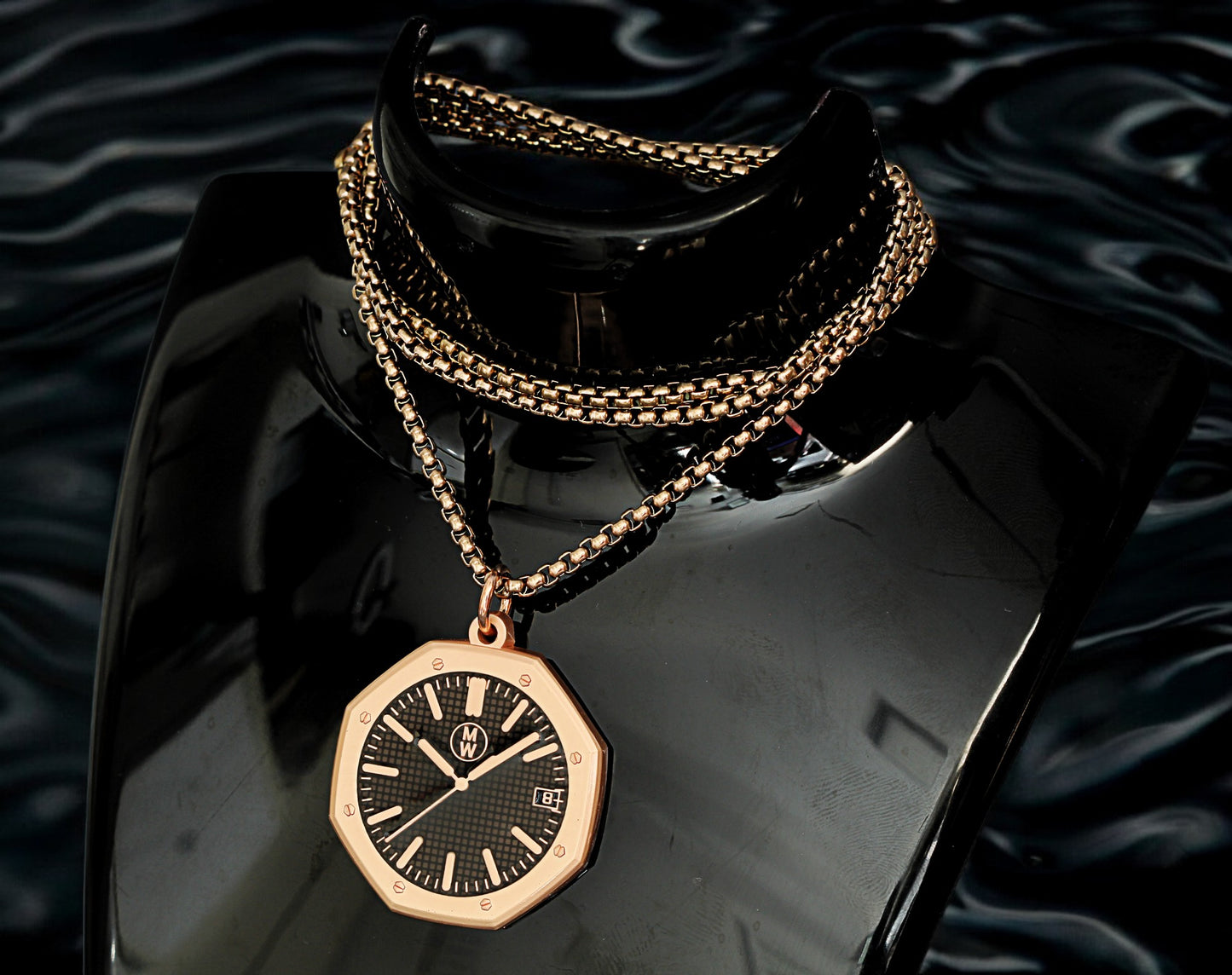 New Watch Design Necklace Pendant ROYALROSEBLACK In Original Watchmedals Box