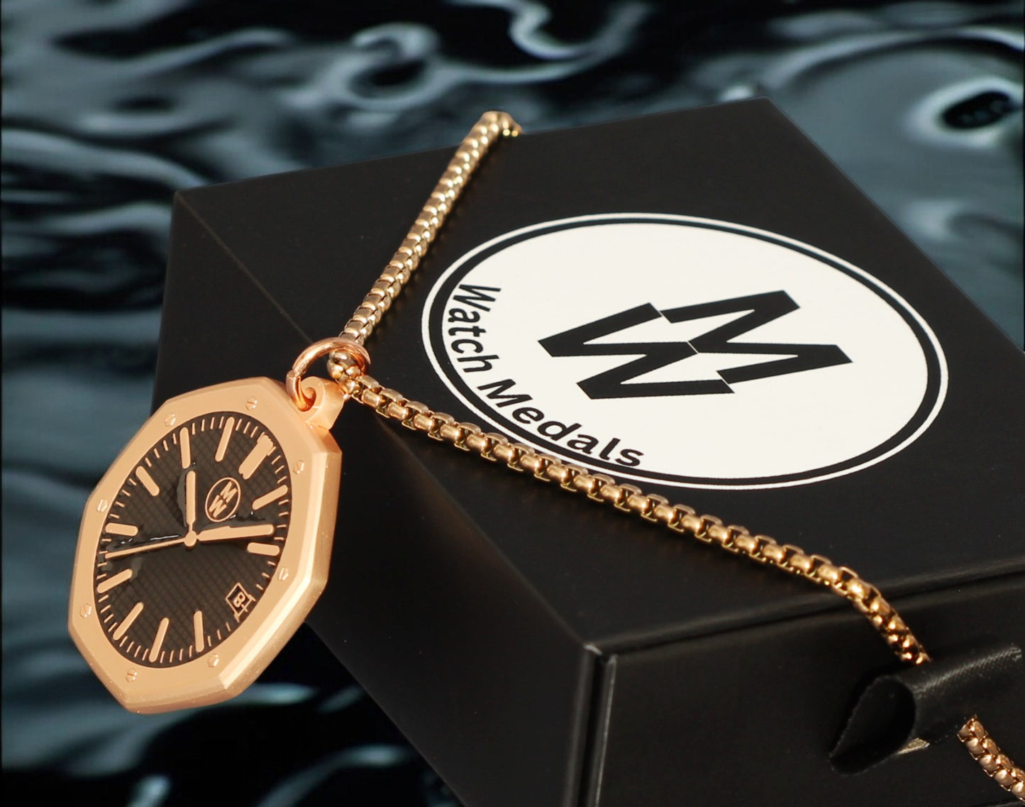 New Watch Design Necklace Pendant ROYALROSEBLACK In Original Watchmedals Box