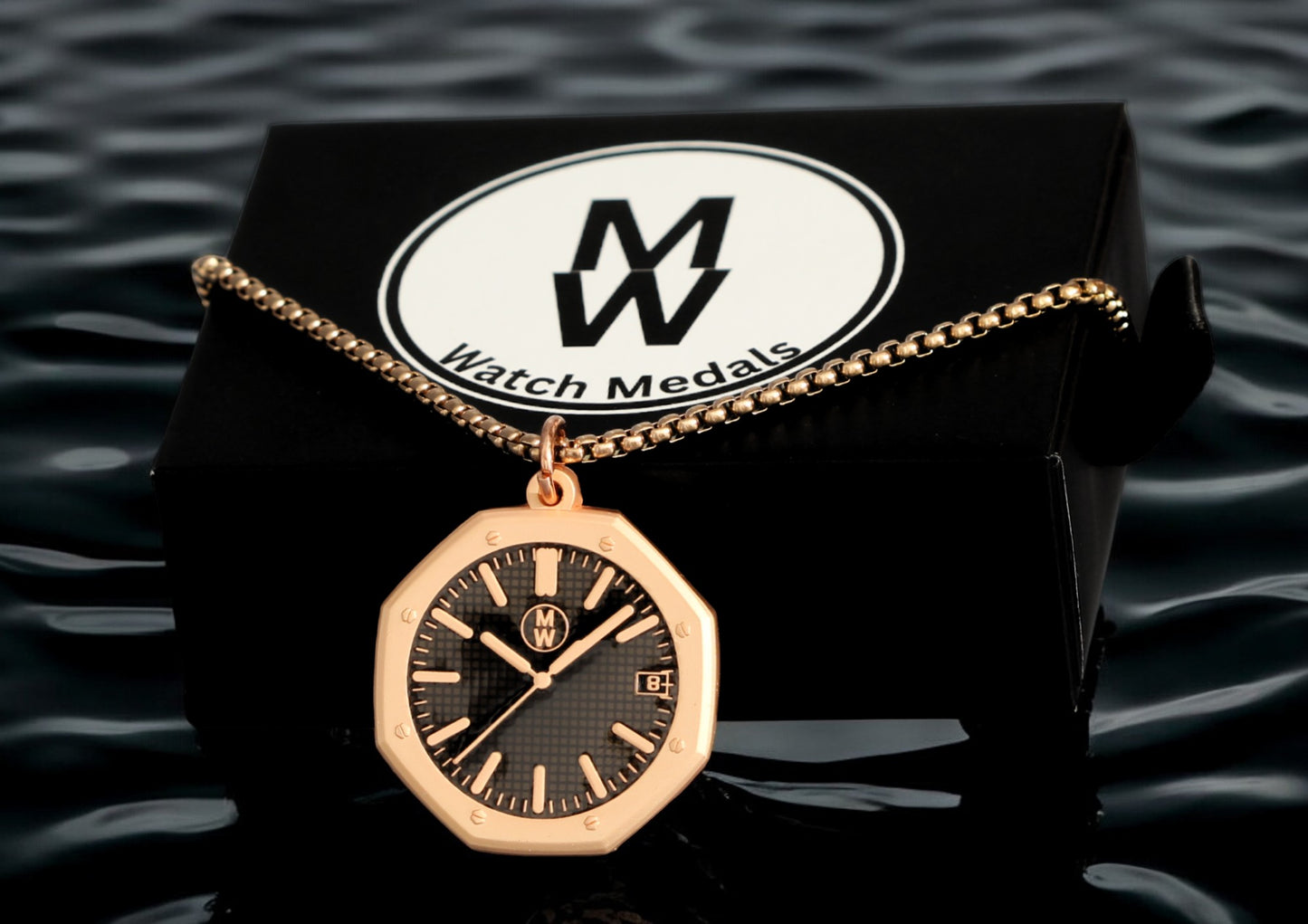 New Watch Design Necklace Pendant ROYALROSEBLACK In Original Watchmedals Box