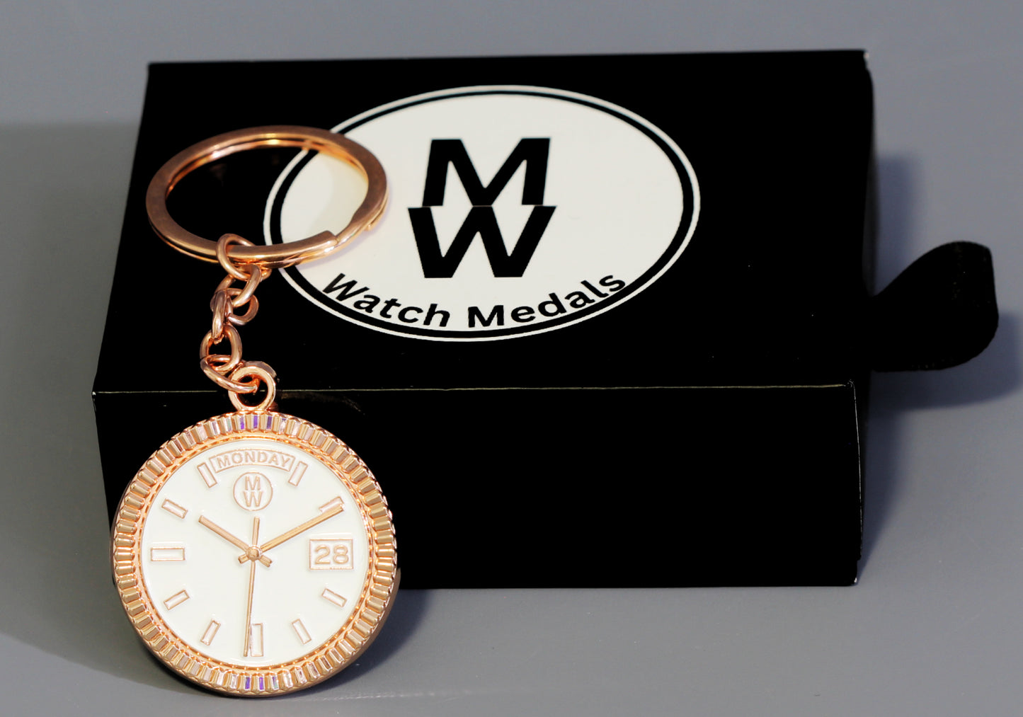 New Collection! Watchmedals PRESIDENTIAL Series Keychain - Rose Gold & White