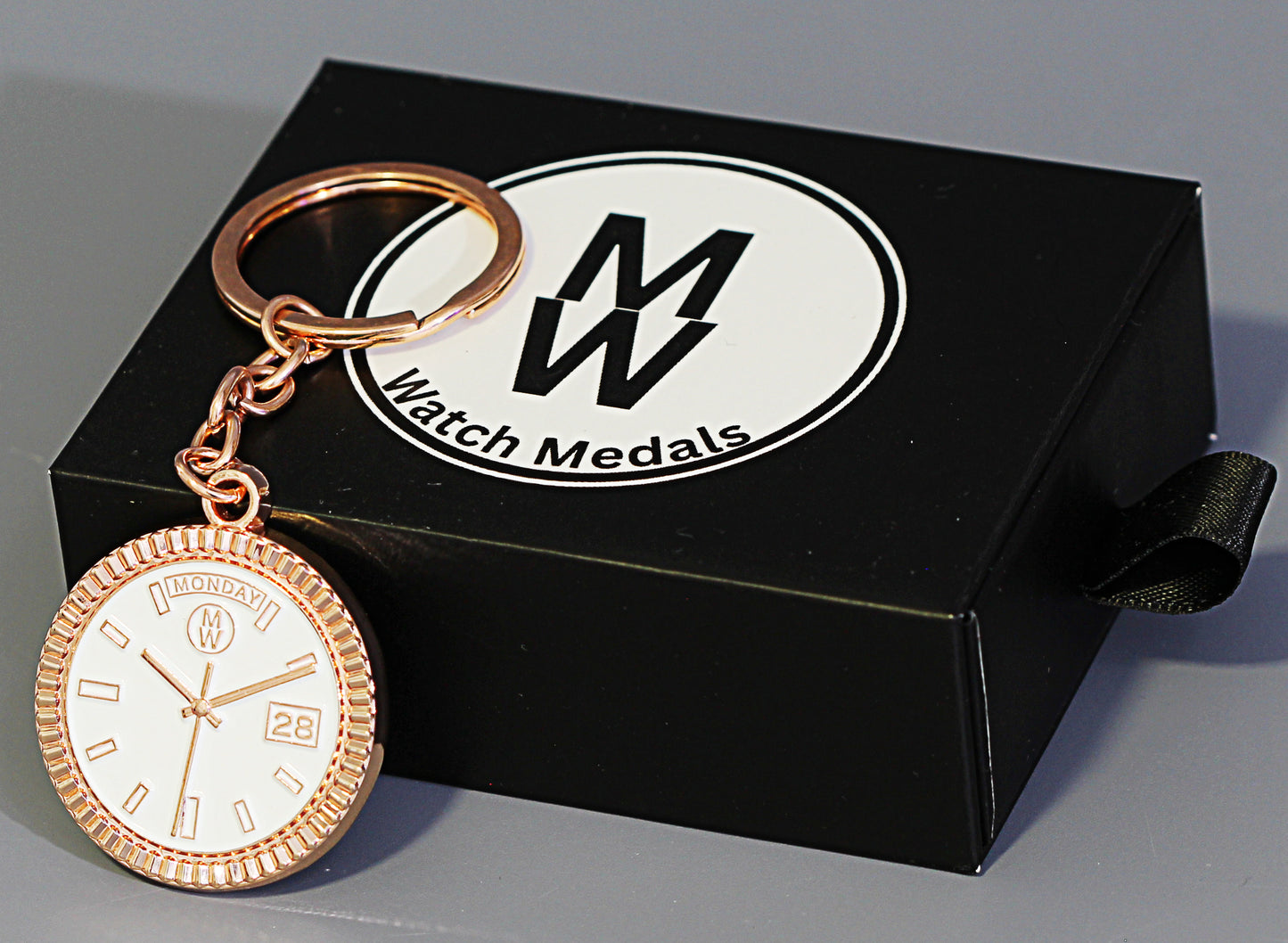 New Collection! Watchmedals PRESIDENTIAL Series Keychain - Rose Gold & White