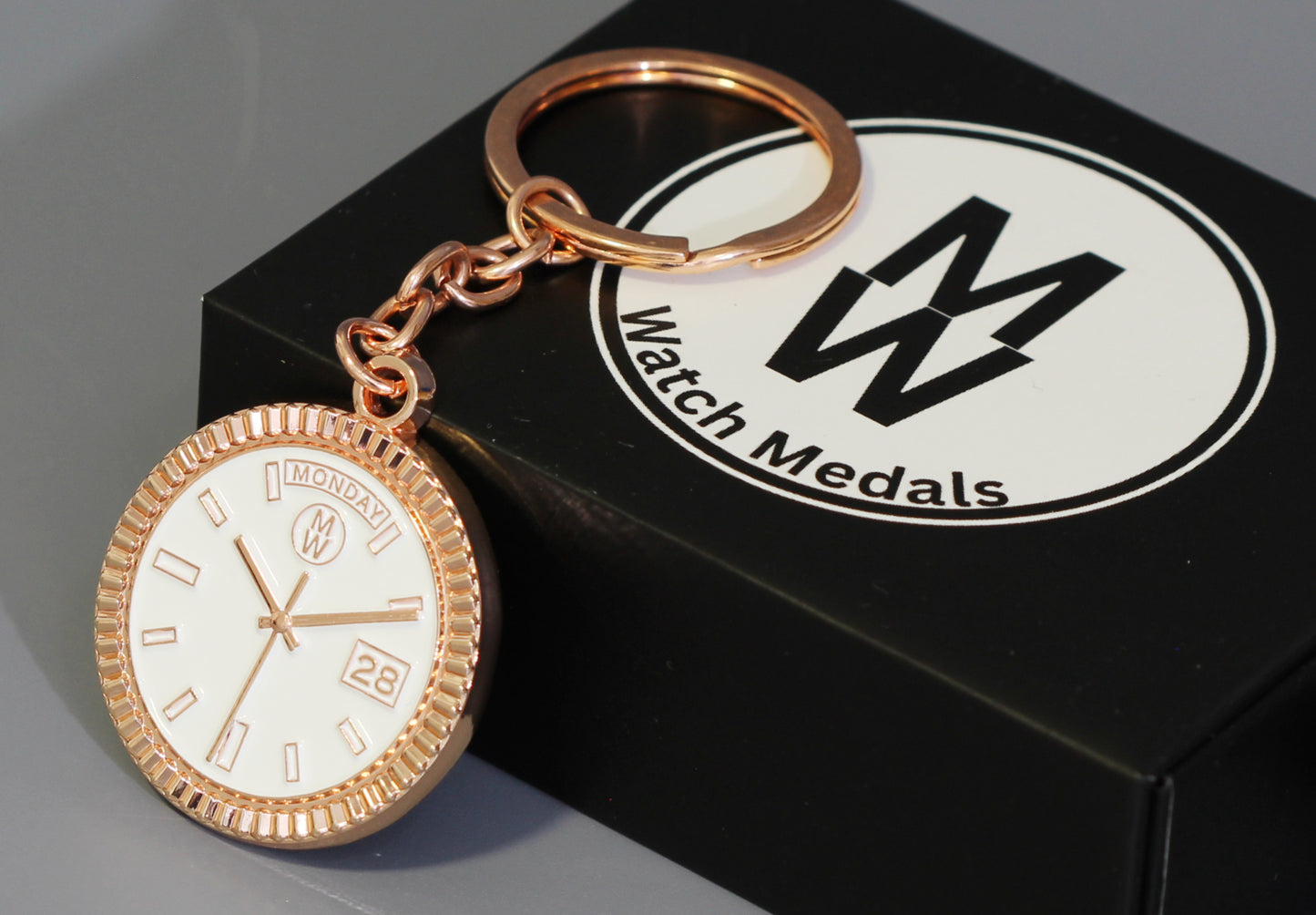 New Collection! Watchmedals PRESIDENTIAL Series Keychain - Rose Gold & White