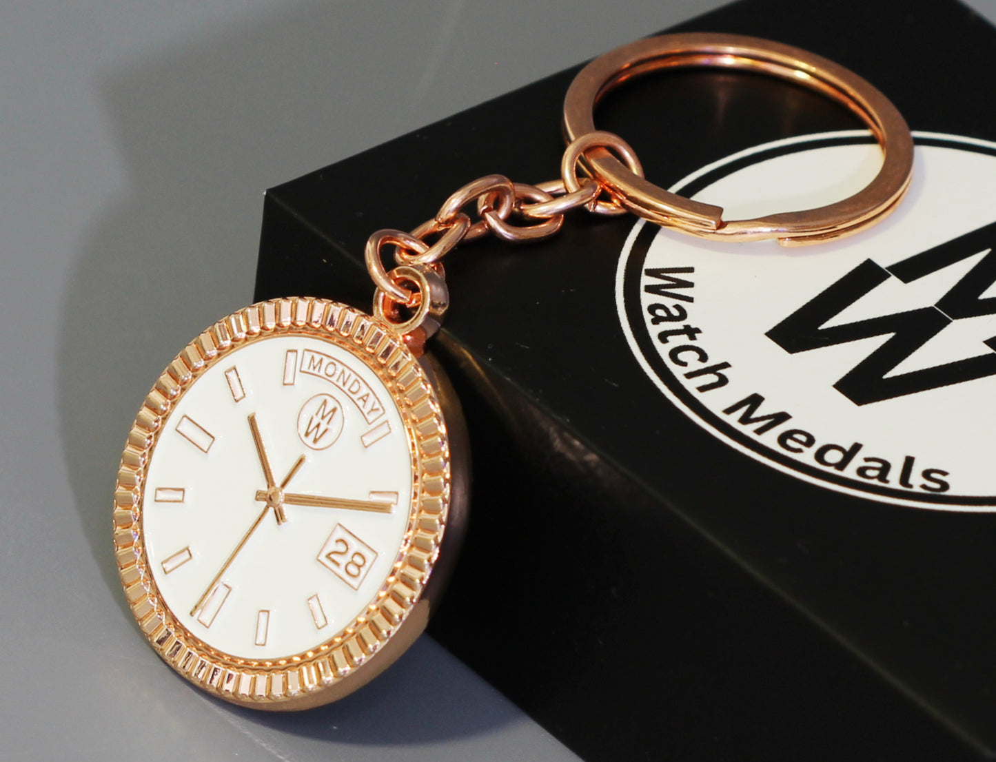 New Collection! Watchmedals PRESIDENTIAL Series Keychain - Rose Gold & White