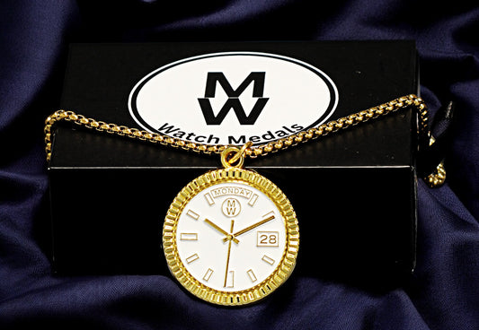 New Collection! Watchmedals PRESIDENTIAL Series Medal Necklace - Yellow Gold & White