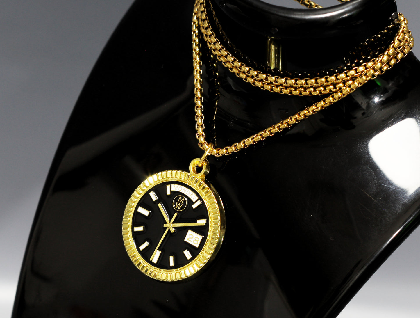 New Collection! Watchmedals PRESIDENTIAL Series Medal Necklace - Yellow Gold & Black