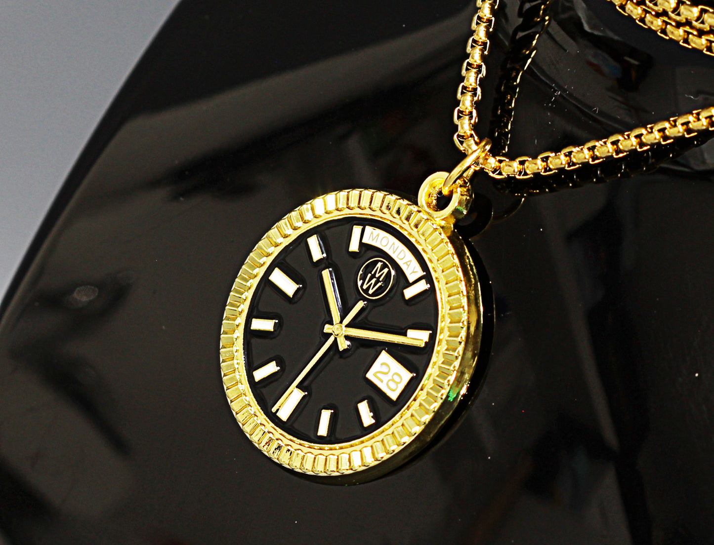 New Collection! Watchmedals PRESIDENTIAL Series Medal Necklace - Yellow Gold & Black