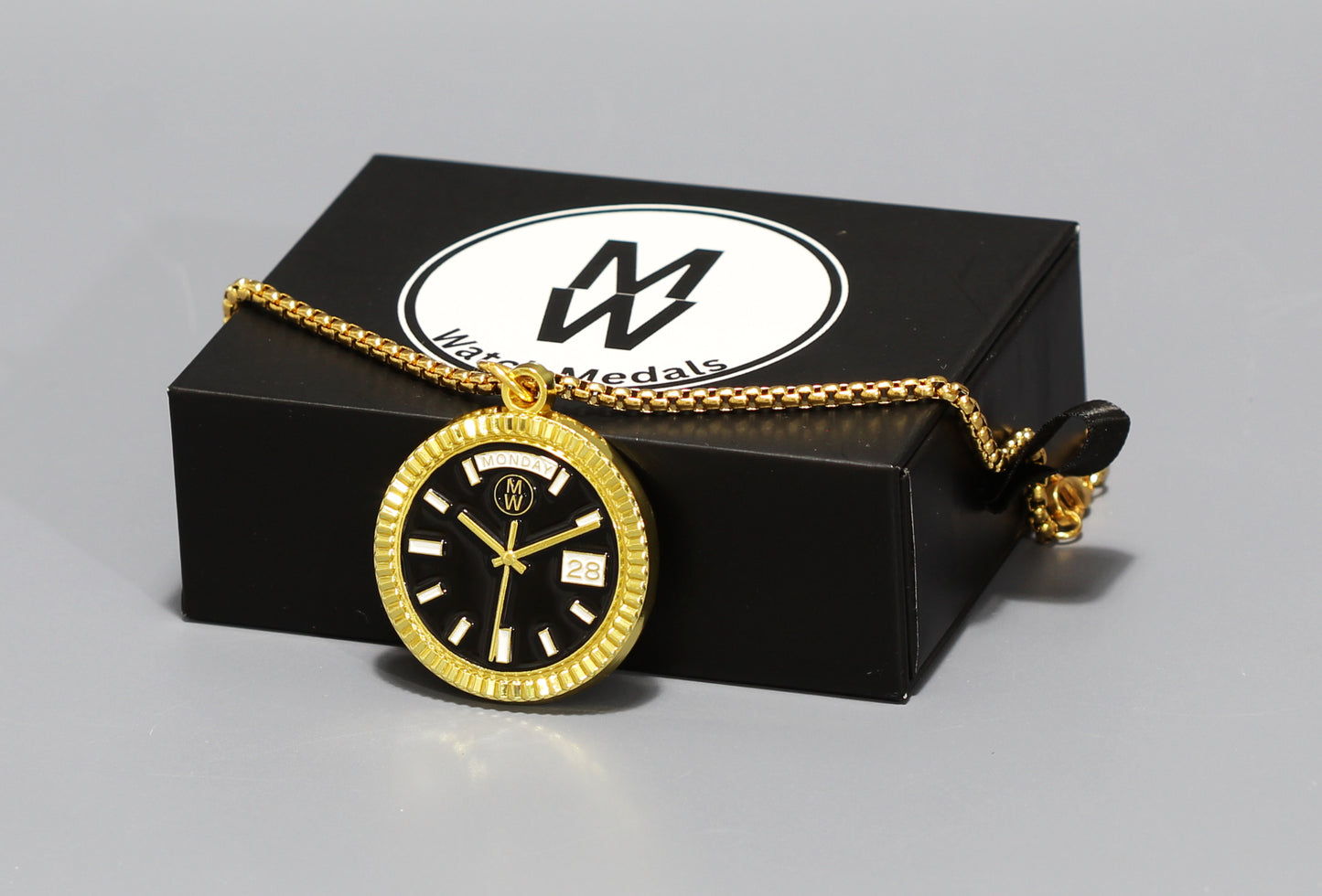 New Collection! Watchmedals PRESIDENTIAL Series Medal Necklace - Yellow Gold & Black