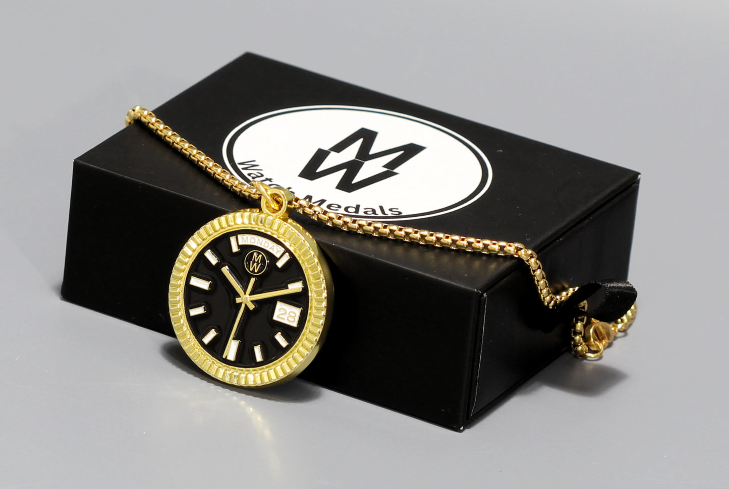 New Collection! Watchmedals PRESIDENTIAL Series Medal Necklace - Yellow Gold & Black