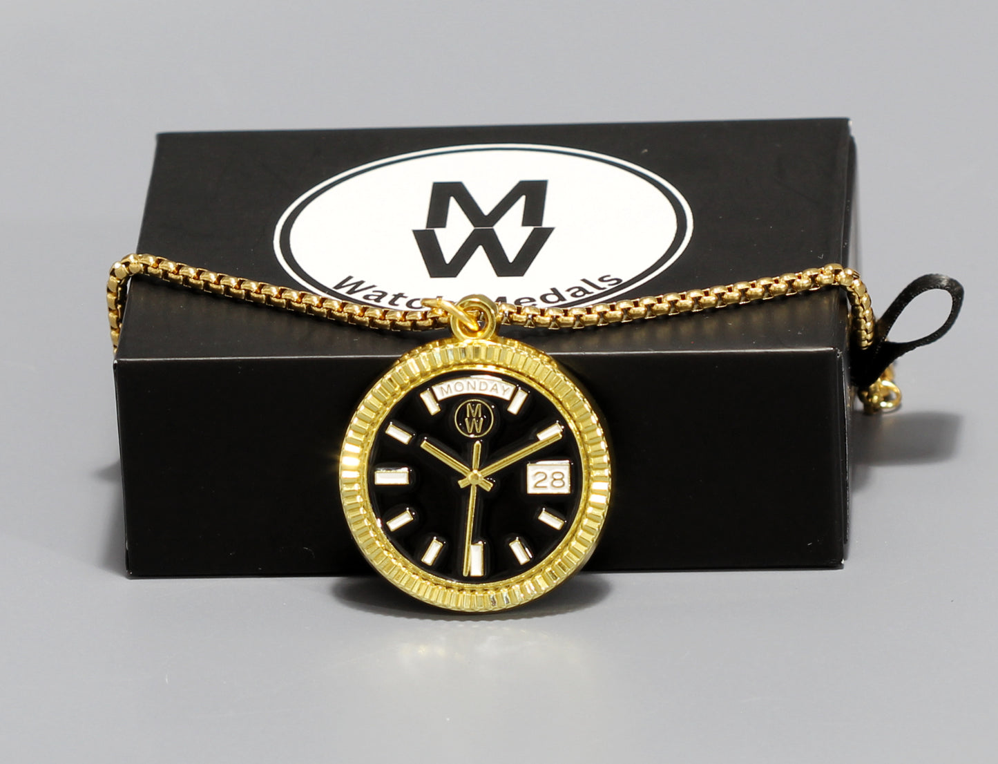 New Collection! Watchmedals PRESIDENTIAL Series Medal Necklace - Yellow Gold & Black