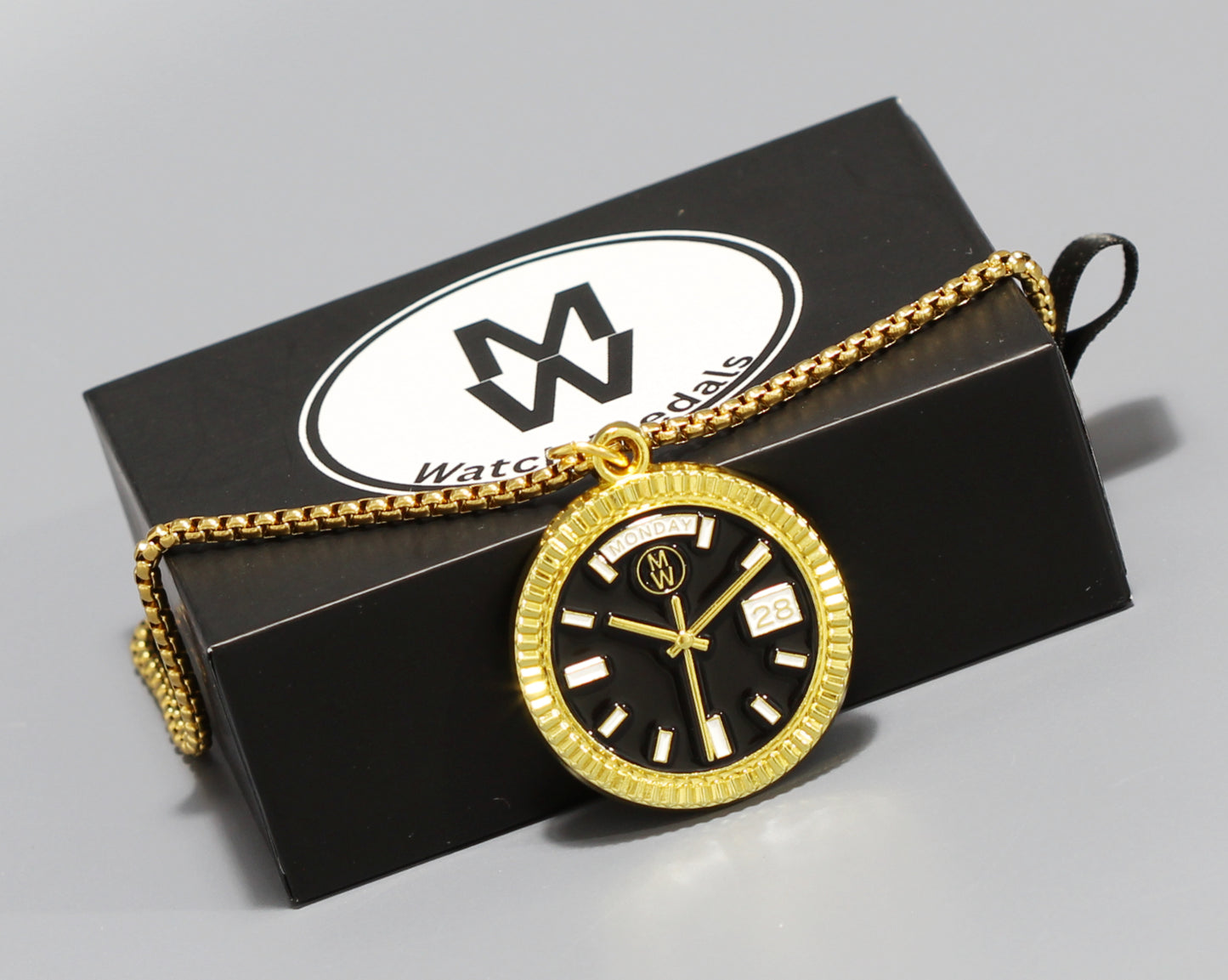 New Collection! Watchmedals PRESIDENTIAL Series Medal Necklace - Yellow Gold & Black