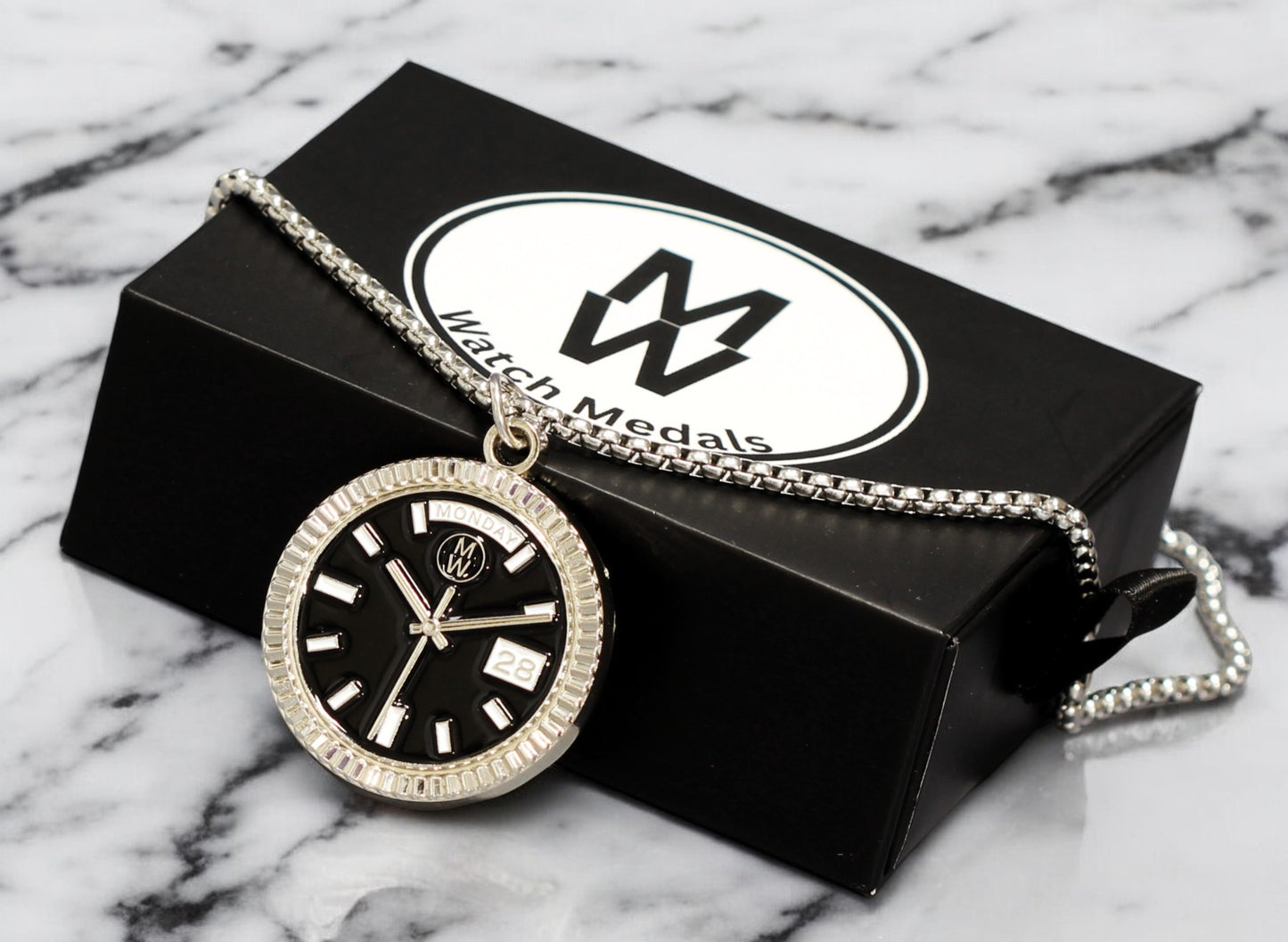 New Collection! Watchmedals PRESIDENTIAL Series Medal Necklace - Silver & Black