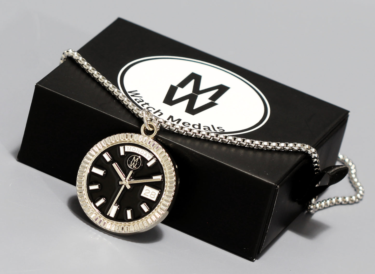 New Collection! Watchmedals PRESIDENTIAL Series Medal Necklace - Silver & Black