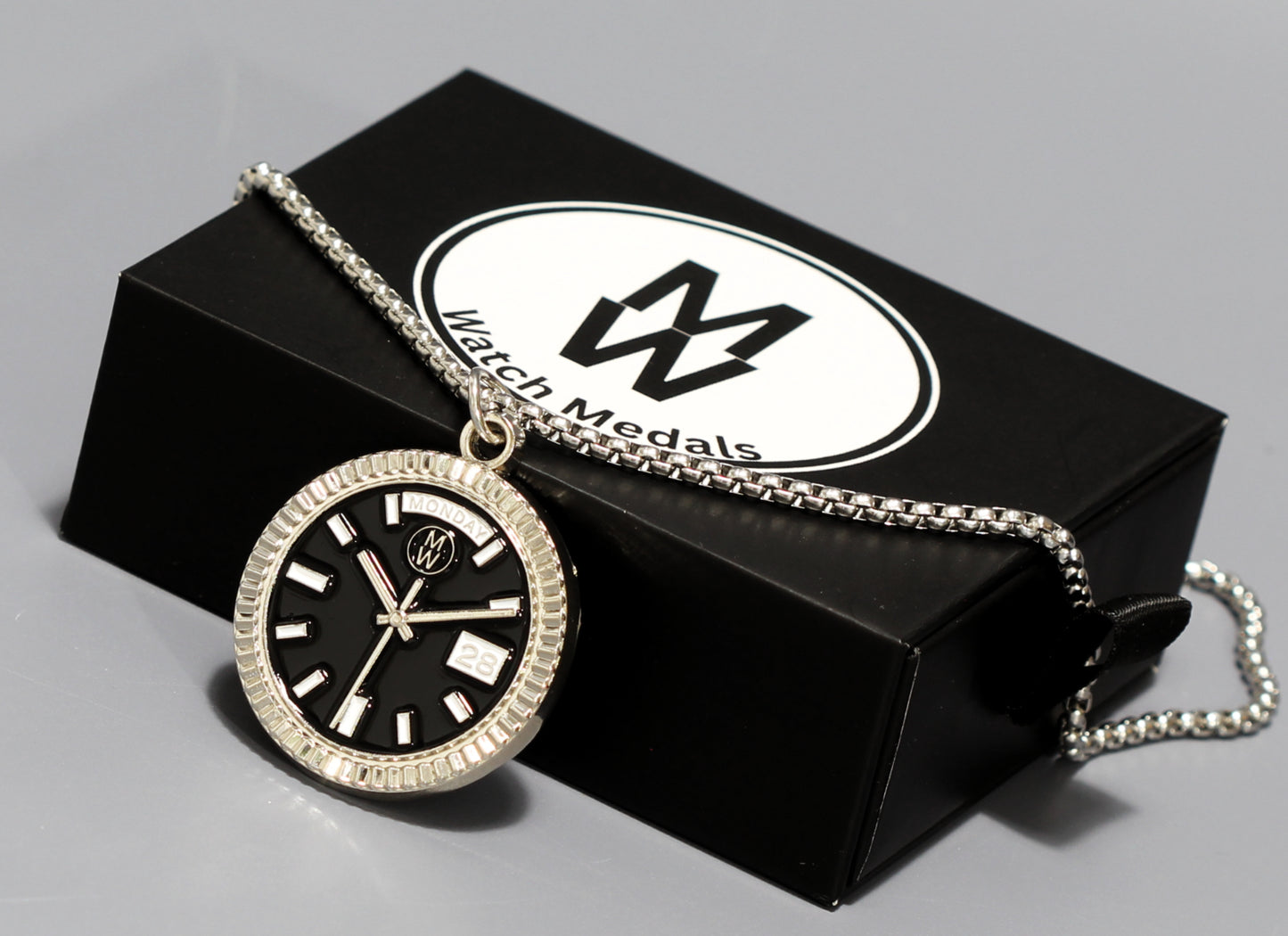 New Collection! Watchmedals PRESIDENTIAL Series Medal Necklace - Silver & Black