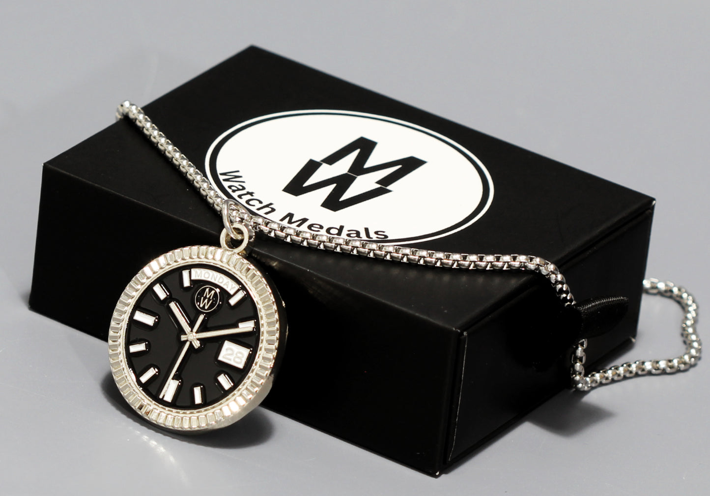 New Collection! Watchmedals PRESIDENTIAL Series Medal Necklace - Silver & Black