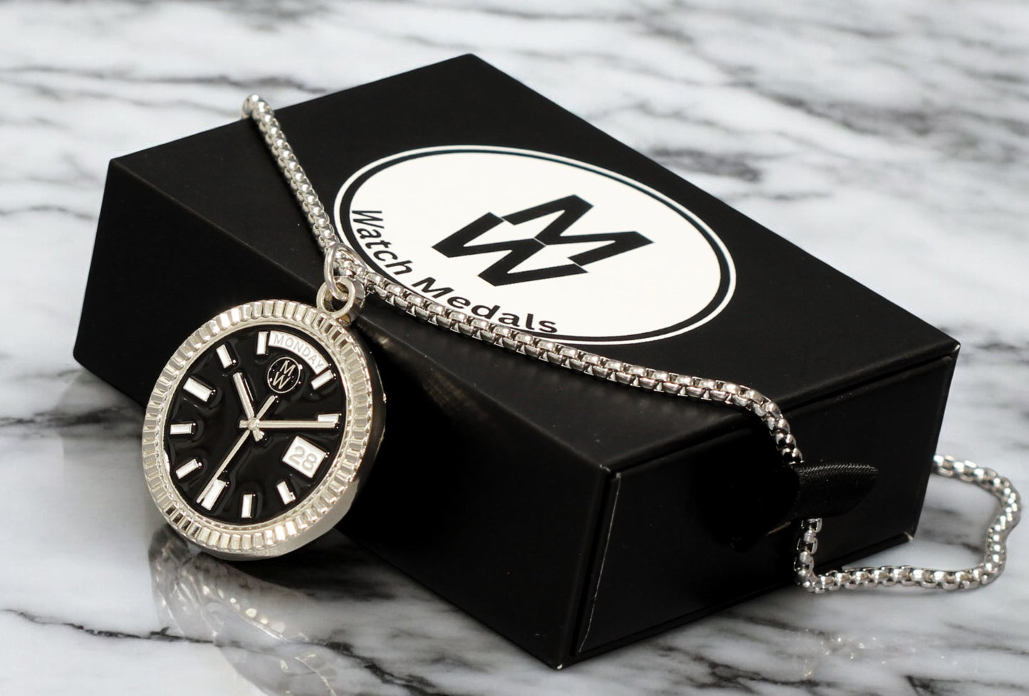 New Collection! Watchmedals PRESIDENTIAL Series Medal Necklace - Silver & Black