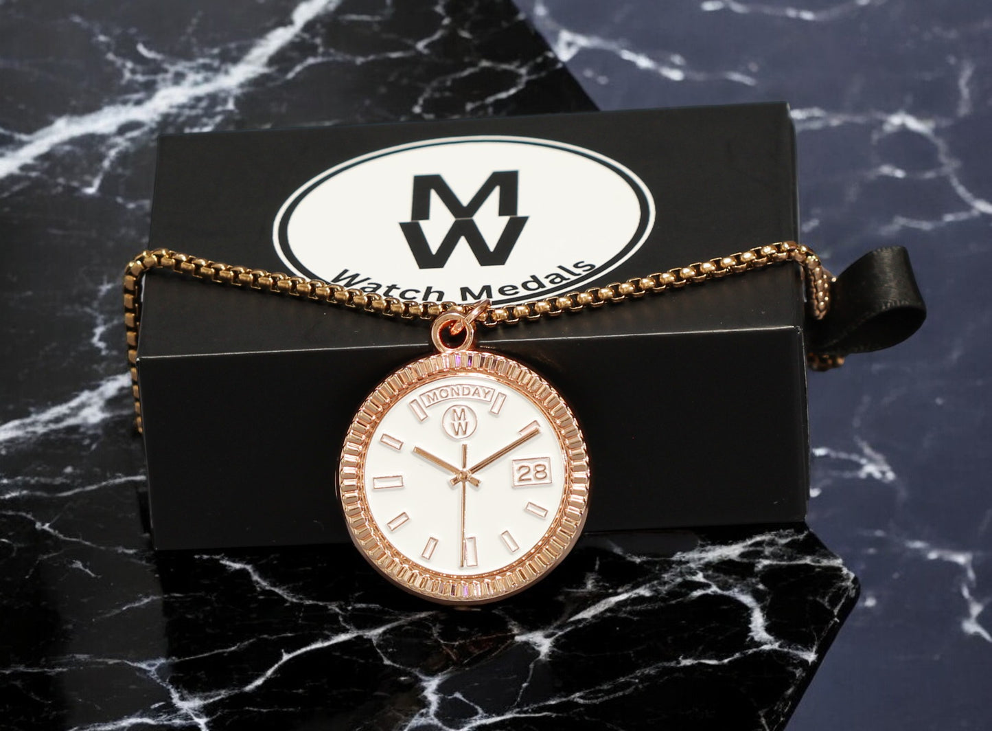 New Collection! Watchmedals PRESIDENTIAL Series Medal Necklace - Rose Gold & White