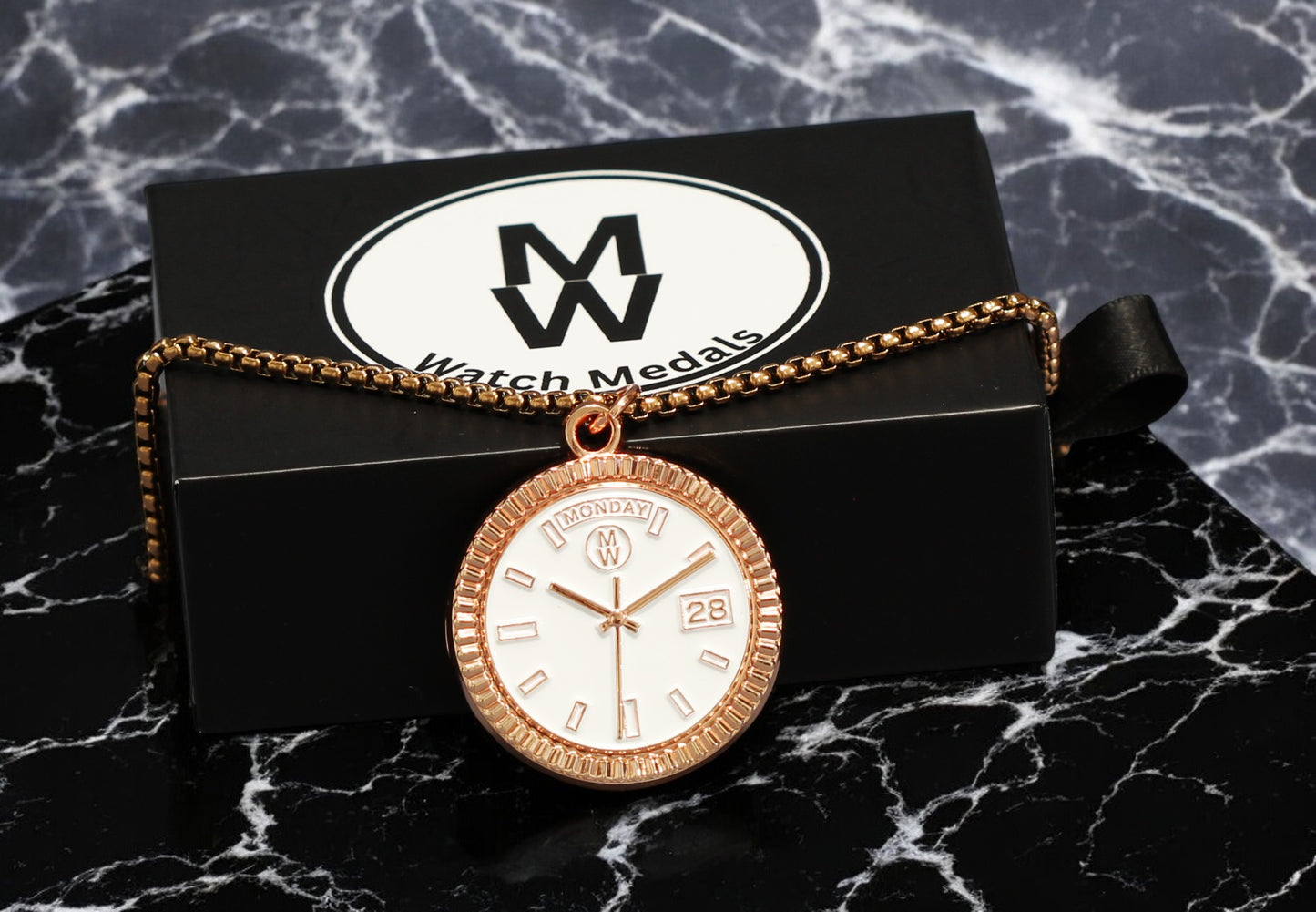 New Collection! Watchmedals PRESIDENTIAL Series Medal Necklace - Rose Gold & White