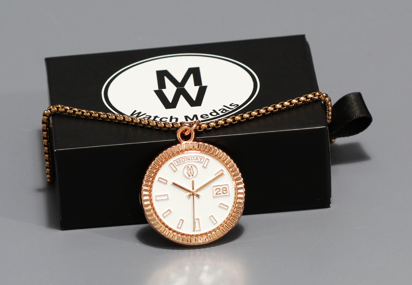 New Collection! Watchmedals PRESIDENTIAL Series Medal Necklace - Rose Gold & White