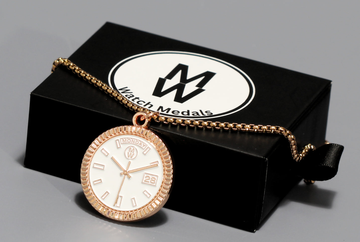 New Collection! Watchmedals PRESIDENTIAL Series Medal Necklace - Rose Gold & White