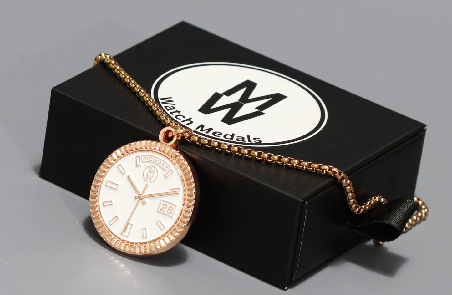 New Collection! Watchmedals PRESIDENTIAL Series Medal Necklace - Rose Gold & White