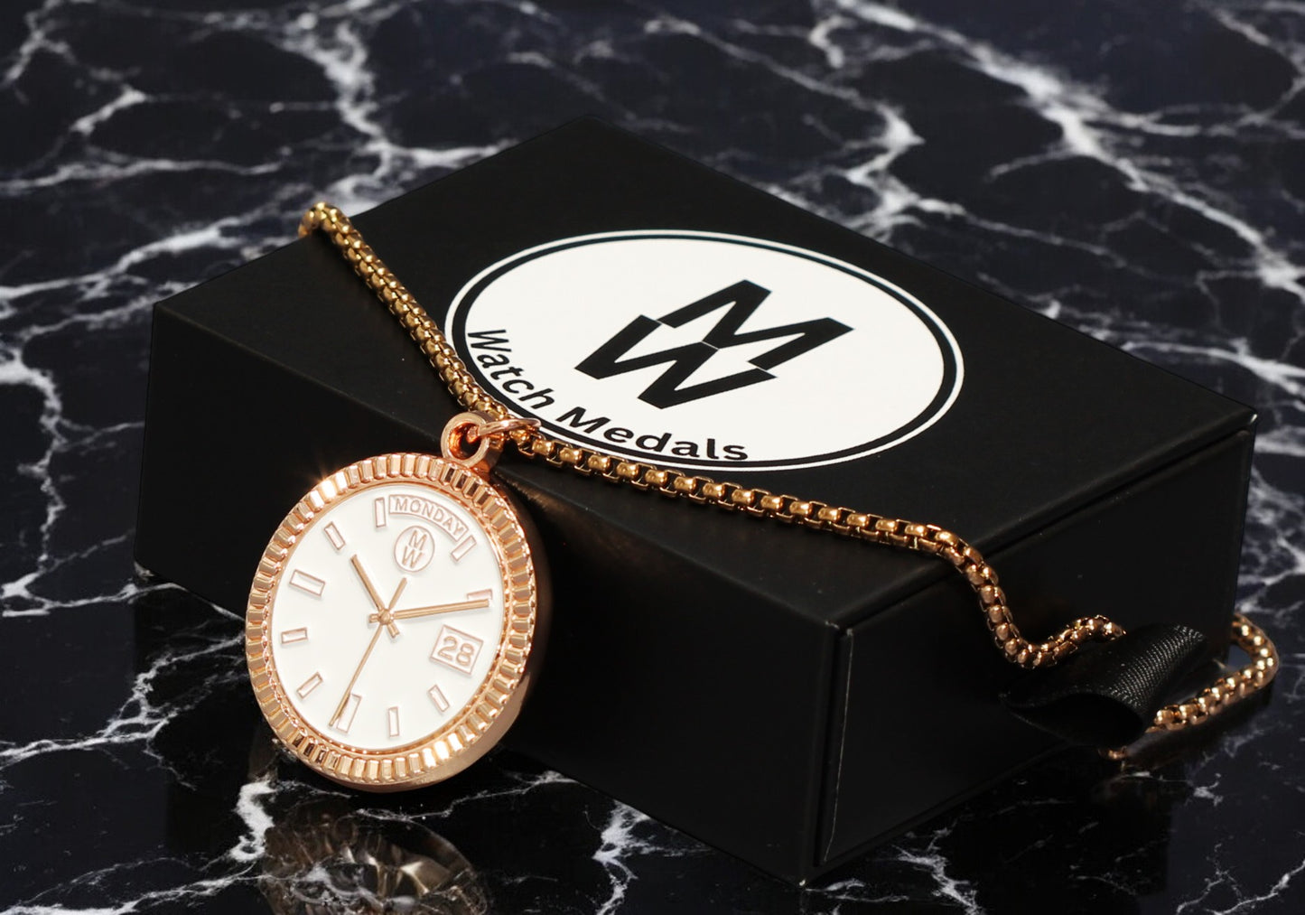 New Collection! Watchmedals PRESIDENTIAL Series Medal Necklace - Rose Gold & White