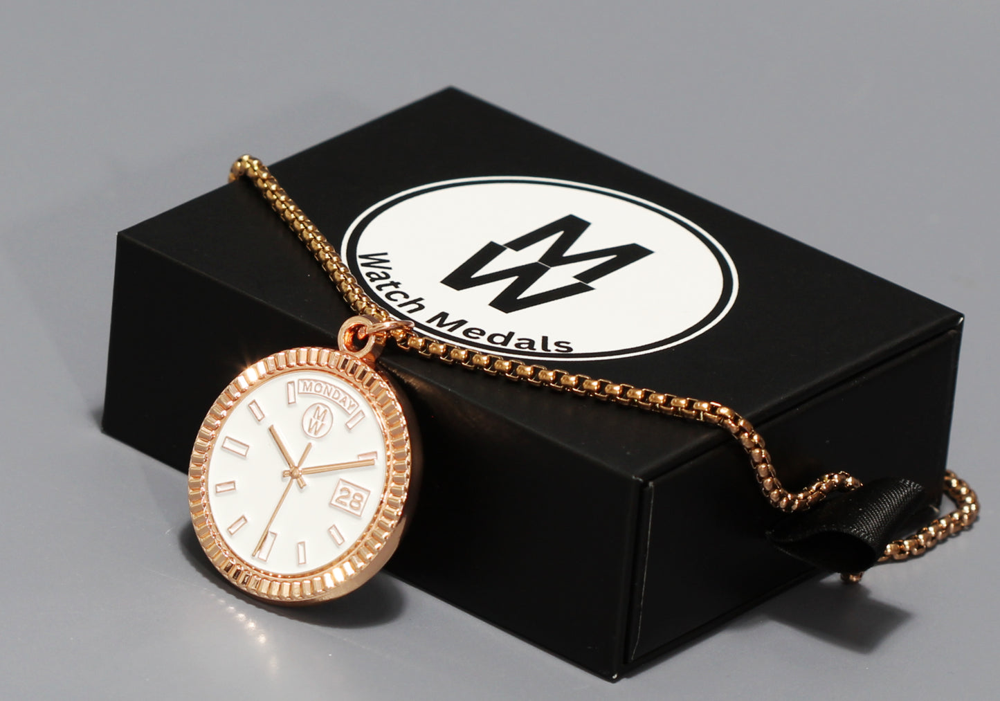 New Collection! Watchmedals PRESIDENTIAL Series Medal Necklace - Rose Gold & White