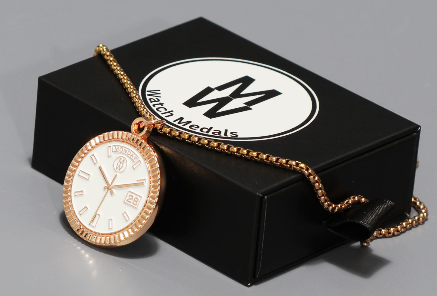 New Collection! Watchmedals PRESIDENTIAL Series Medal Necklace - Rose Gold & White