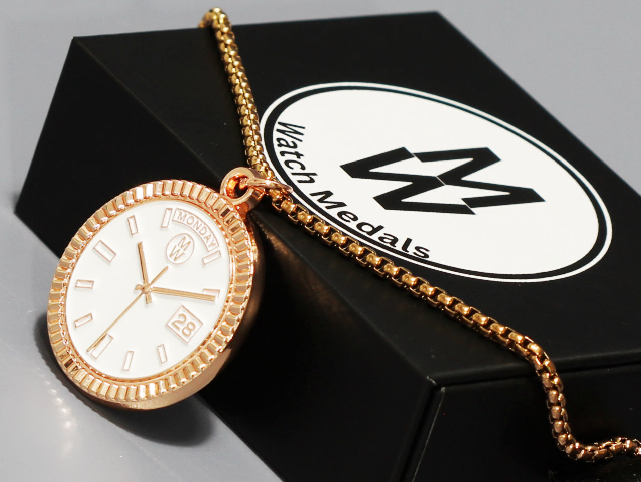 New Collection! Watchmedals PRESIDENTIAL Series Medal Necklace - Rose Gold & White