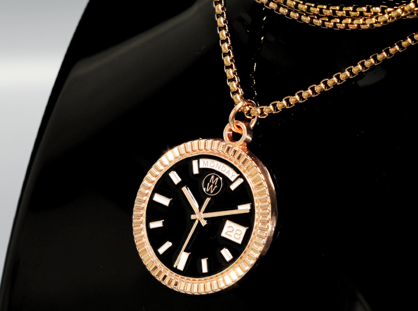 New Collection! Watchmedals PRESIDENTIAL Series Medal Necklace - Rose Gold & Black