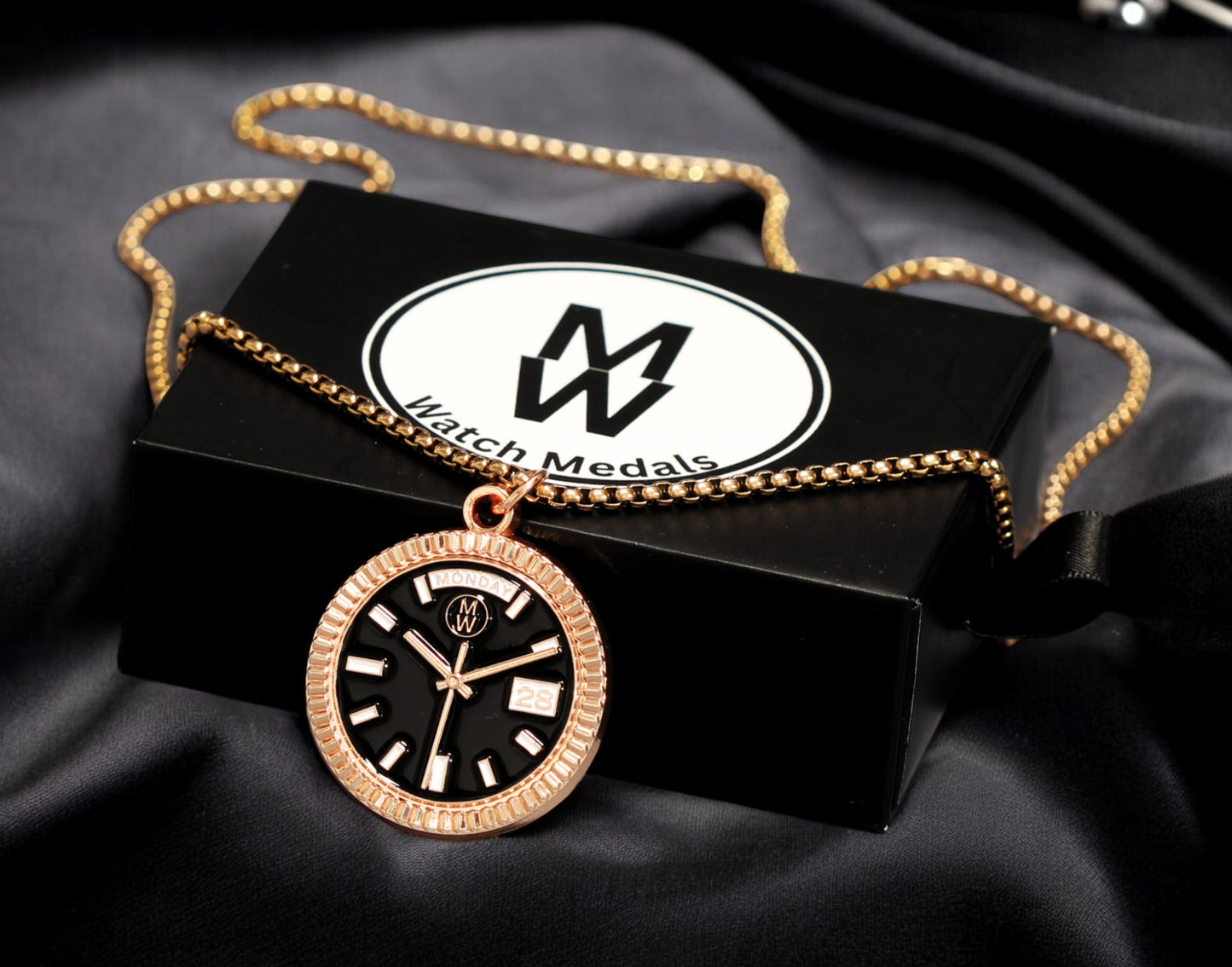 New Collection! Watchmedals PRESIDENTIAL Series Medal Necklace - Rose Gold & Black