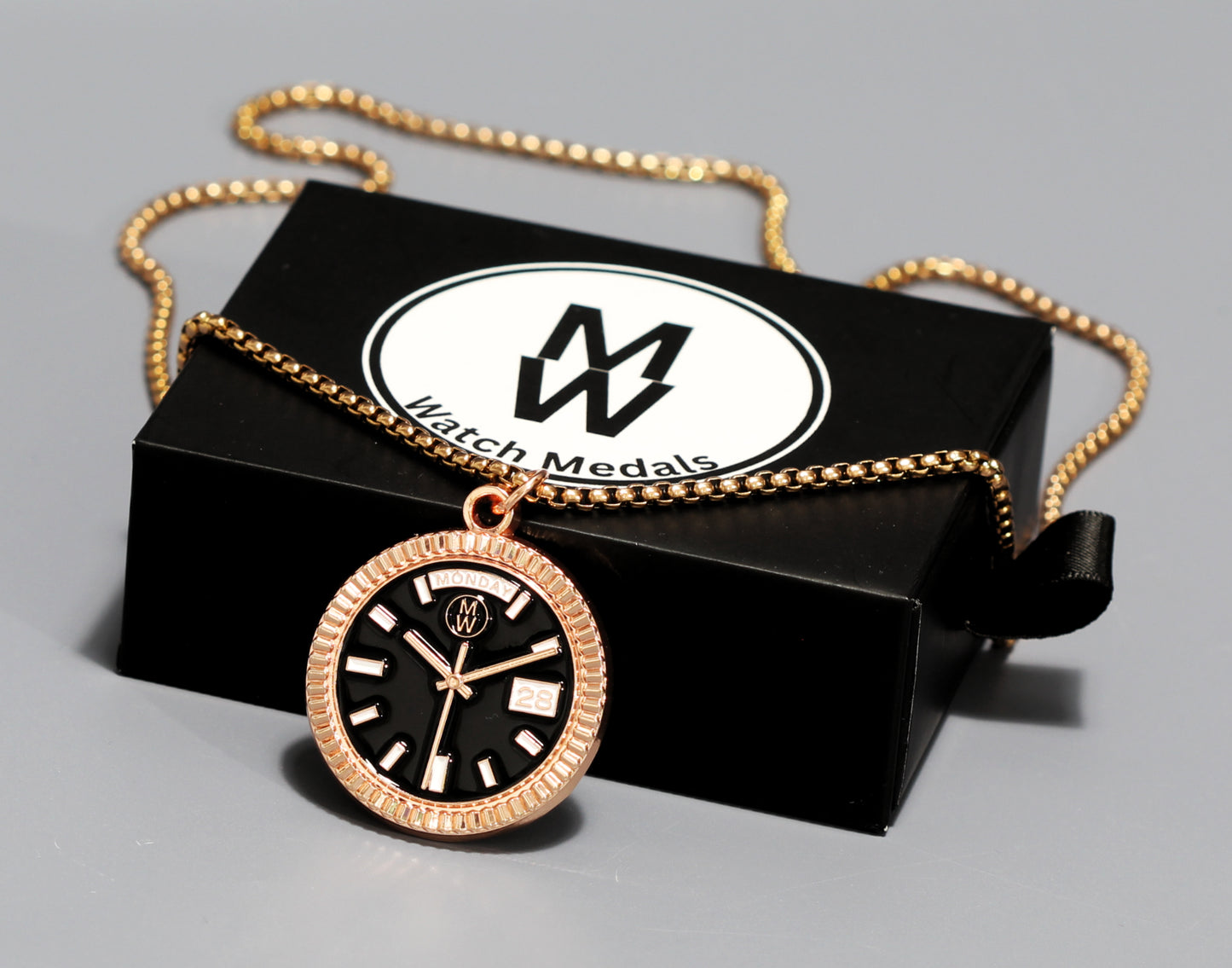 New Collection! Watchmedals PRESIDENTIAL Series Medal Necklace - Rose Gold & Black