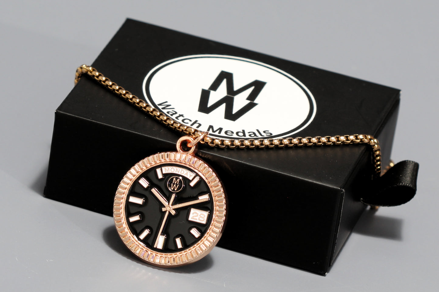 New Collection! Watchmedals PRESIDENTIAL Series Medal Necklace - Rose Gold & Black