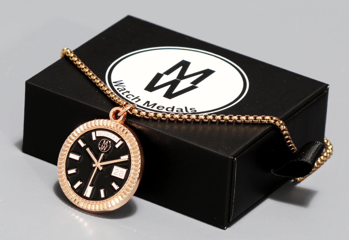 New Collection! Watchmedals PRESIDENTIAL Series Medal Necklace - Rose Gold & Black