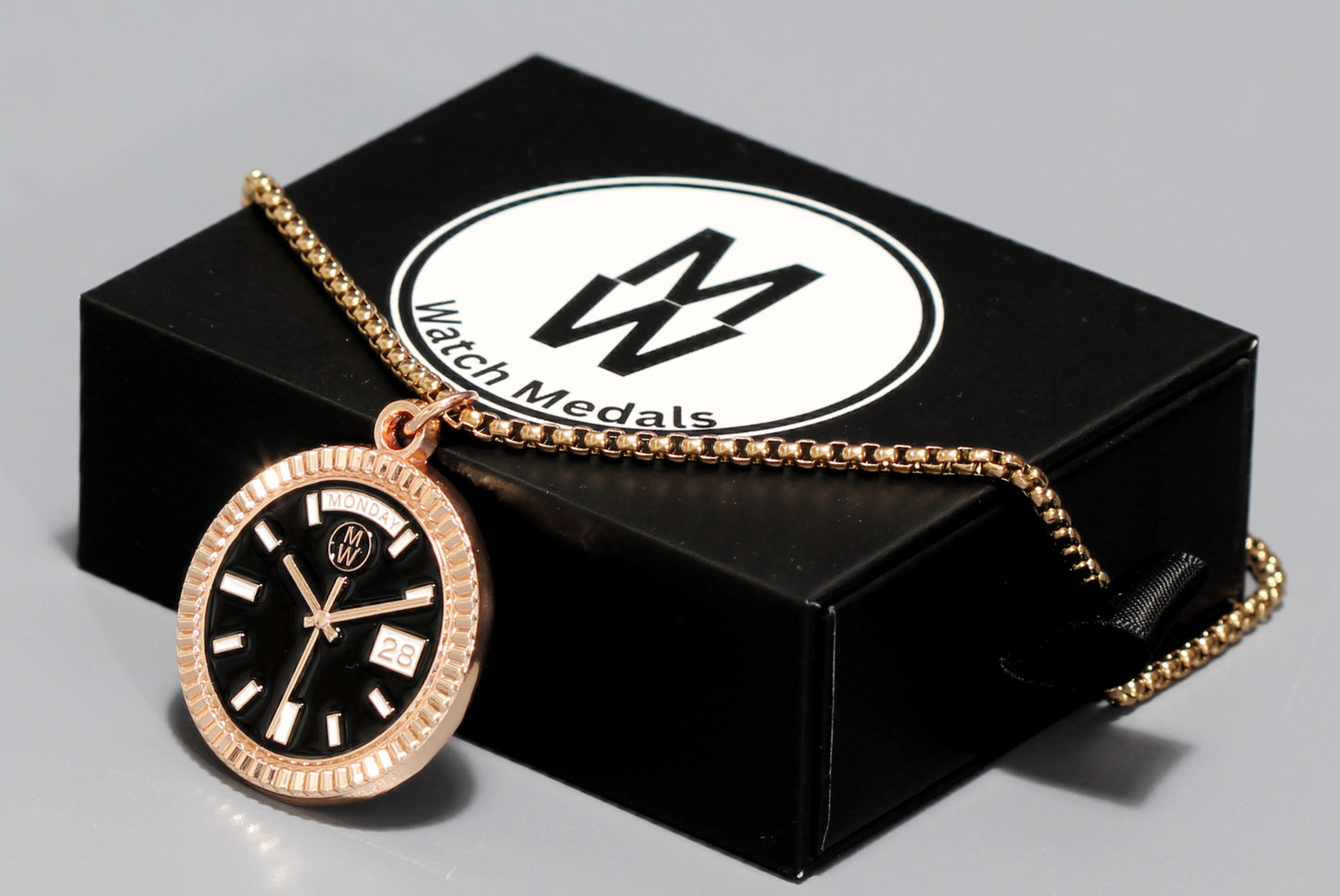 New Collection! Watchmedals PRESIDENTIAL Series Medal Necklace - Rose Gold & Black