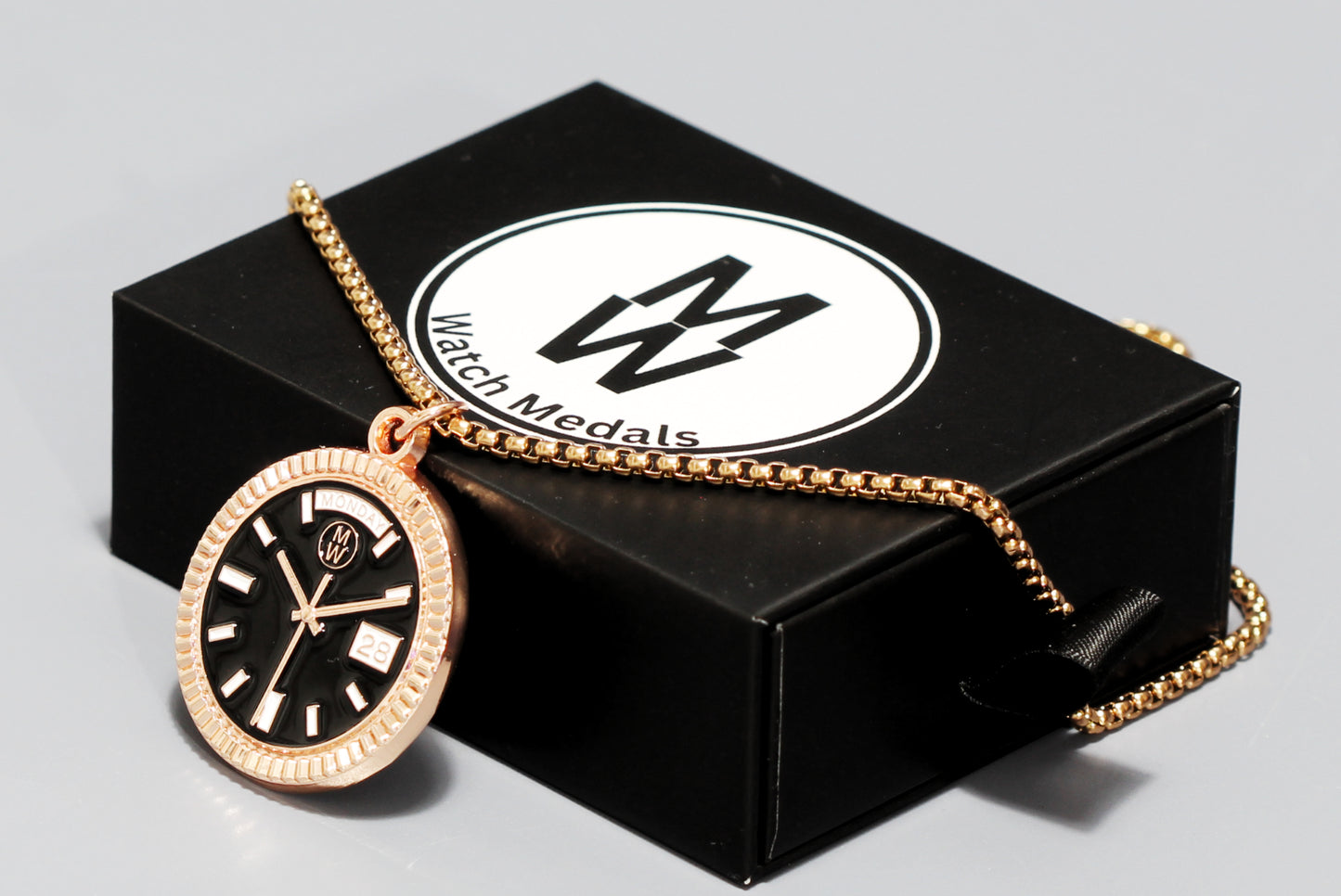 New Collection! Watchmedals PRESIDENTIAL Series Medal Necklace - Rose Gold & Black