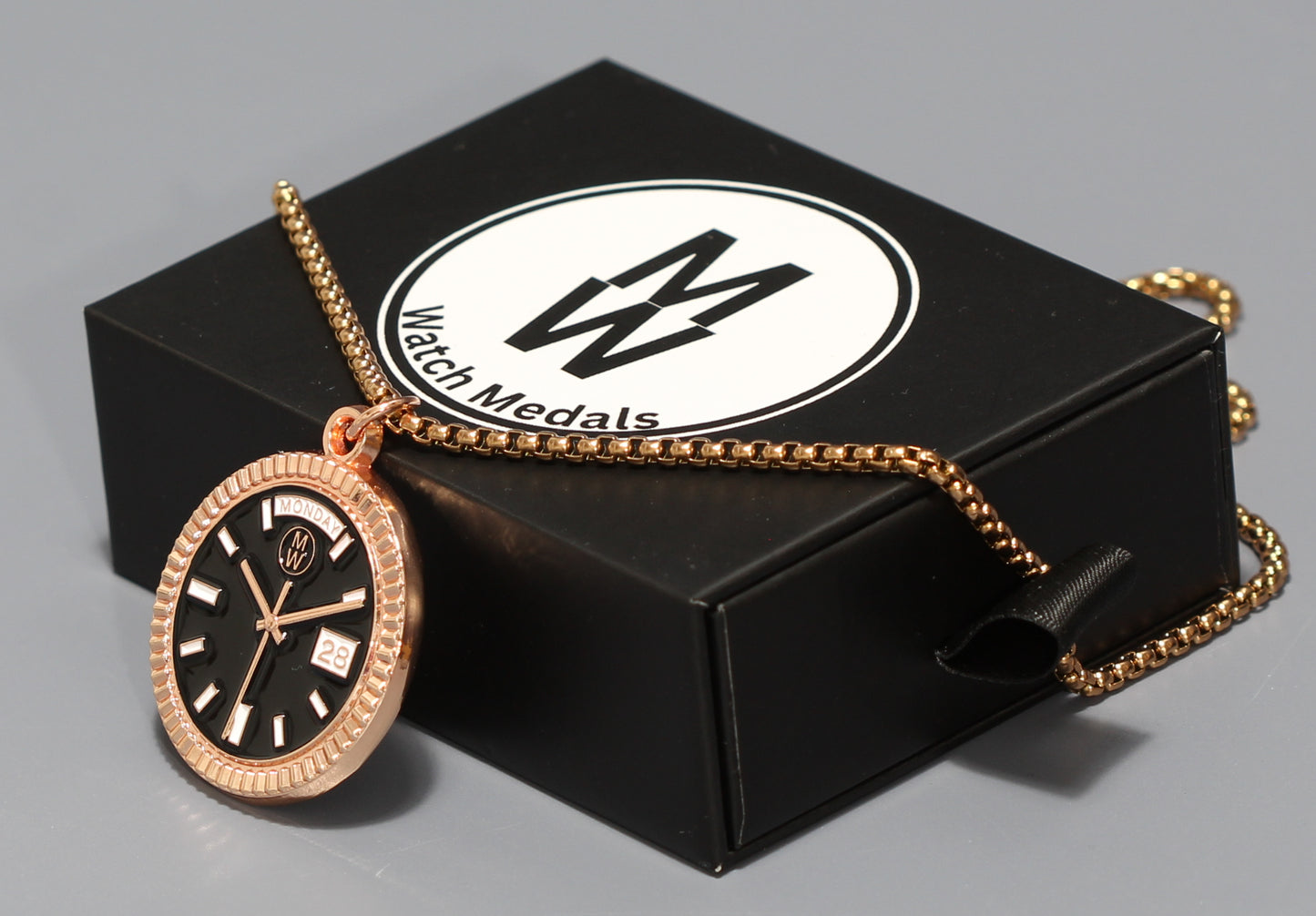 New Collection! Watchmedals PRESIDENTIAL Series Medal Necklace - Rose Gold & Black